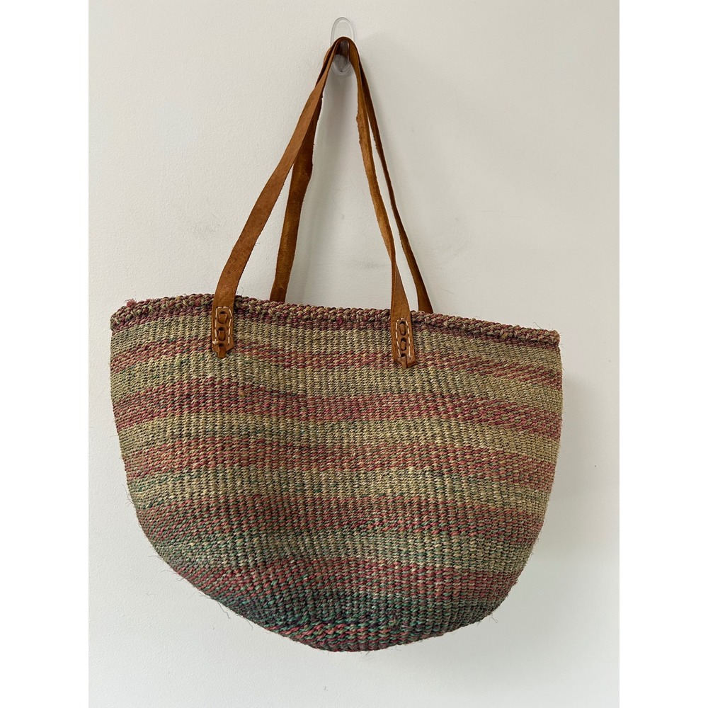 Handmade Woven Sisal Basket Tote Bag Women Large Multi Boho Made in Kenya